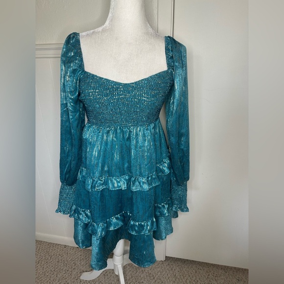 Vici Teal Long Sleeve Dress size Small - Picture 2 of 8